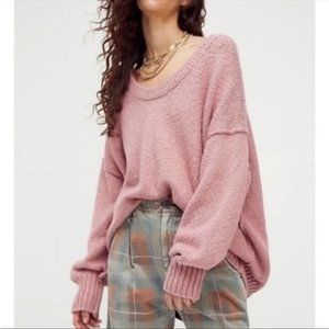 Free People Oversized Pink Sweater Brookside Alpine Rose Tunic Size L